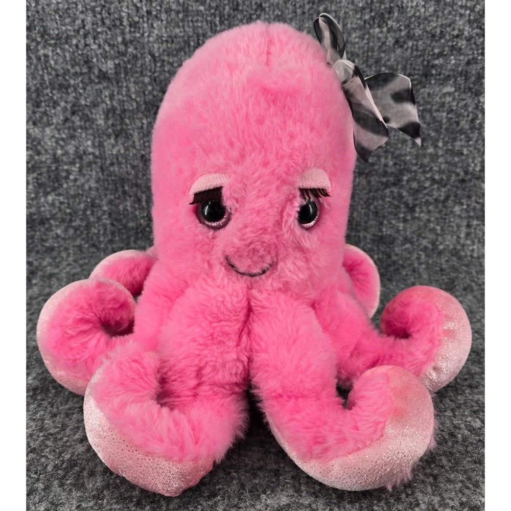 Petting Zoo Octopus Plush 10x10" Pink Bow Lashes Lash'z Sparkles Stuffed Animal